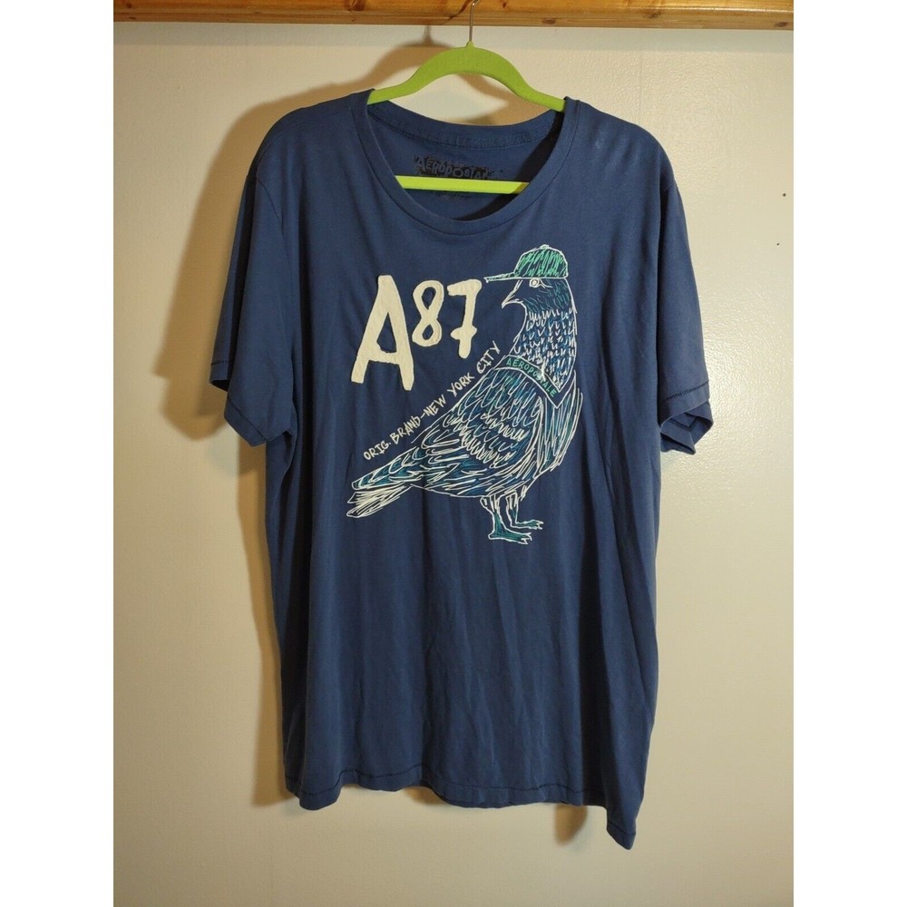 Aeropostale Mens XXL Blue Shirt Sleeve T Shirt Gangster Pigeon Graphic NWoT